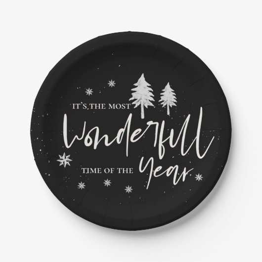 黒い素晴らしい一年のクリスマスのパーティー ペーパープレート (正面)