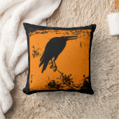 黒い素晴らしレイヴンオンオレンジ クッション (ブランケット)