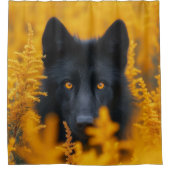 黒い素晴らし狼と金ゴールドの目 シャワーカーテン (正面)