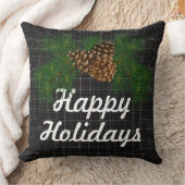 黒い素朴プライド松のコーン – ハッピーホリデー クッション (ブランケット)