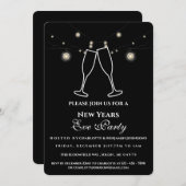 黒い素朴弦の光 – 大晦日のパーティー 招待状 (正面/裏面)