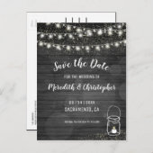 黒い素朴文字列ライト結婚式の日付を保存 案内ポストカード (正面/裏面)