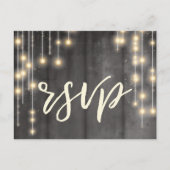 黒い素朴木製のストリングライト インビテーションポストカード (正面)