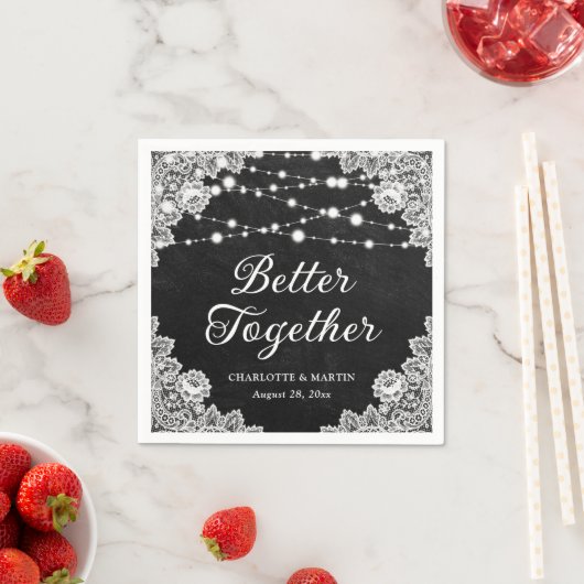 黒い素朴黒板レースのストリングラ結婚イト スタンダードカクテルナプキン (インサイチュ)