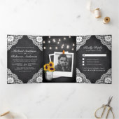 黒い素朴黒板レースのストリングラ結婚イト 三つ折り招待状 (内部)