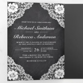 黒い素朴黒板レースのストリングラ結婚イト 三つ折り招待状 (内部最初)