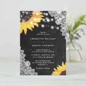 黒い素朴黒板レースひまわり結婚の 招待状 (スタンド正面)