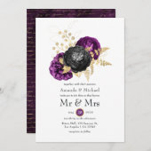 黒い紫と金ゴールドフローラゴシック結婚ズ 招待状 (正面/裏面)