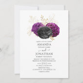 黒い紫と金ゴールドフローラゴシック結婚ズ 招待状 (正面)