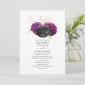 黒い紫と金ゴールドフローラゴシック結婚ズ 招待状 (スタンド正面)