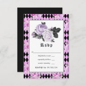 黒い紫と銀のフローラゴシック結婚ズ 出欠カード (正面/裏面)