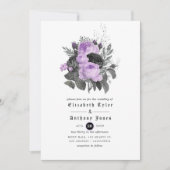 黒い紫と銀のフローラゴシック結婚ズ 招待状 (正面)