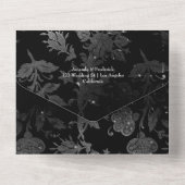 黒い紫と銀のフローラ結婚すべて オールインワン招待状 (裏面)