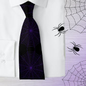 黒い紫のクモの巣ハロウィンパターン ネクタイ