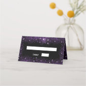 黒い紫のグリッターの輝結婚き プレイスカード (正面)