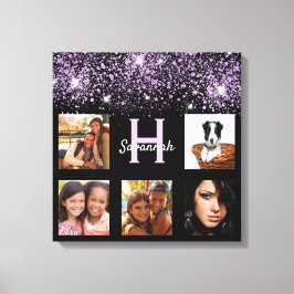 黒い紫のグリッター写真のコラージュ名ユニーク キャンバスプリント