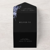 黒い紫のフローラムーディ結婚ー書道の オールインワン招待状 (外側)