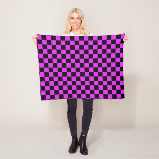 黒い紫のプ市松模様にリド模様 フリースブランケット (インサイチュ)