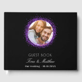黒い紫の写真のエレガントな結婚式 ゲストブック (正面)