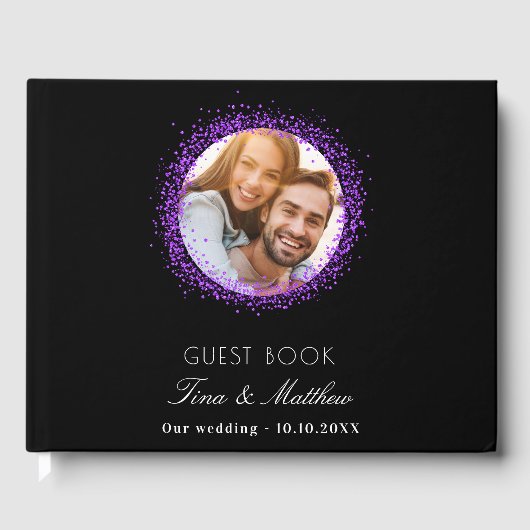 黒い紫の写真のエレガントな結婚式 ゲストブック (正面)