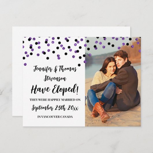 黒い紫の紙吹雪写真の落書き発表 案内ポストカード (正面/裏面)