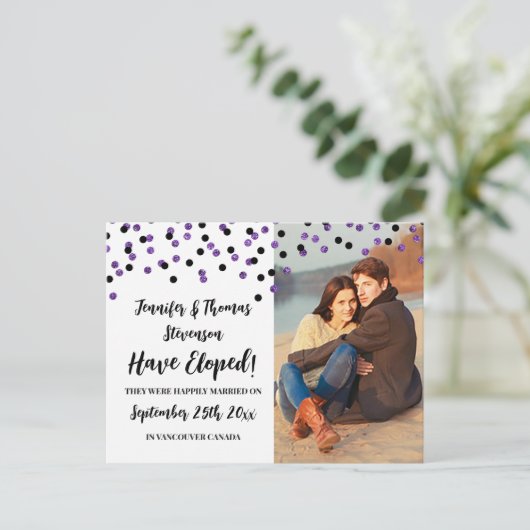 黒い紫の紙吹雪写真の落書き発表 案内ポストカード (スタンド正面)