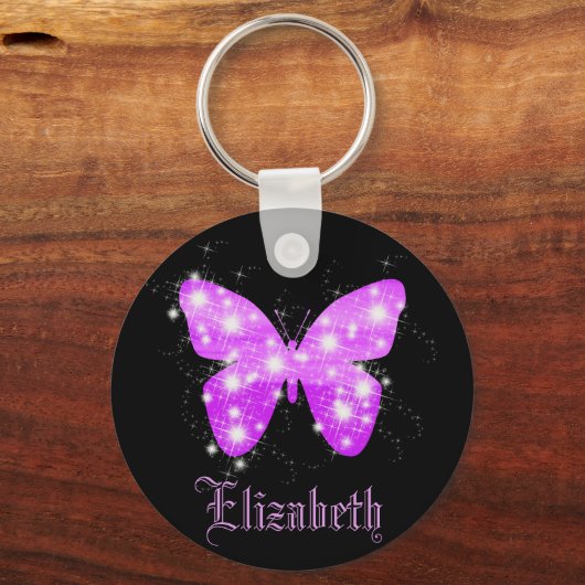 黒い紫の蝶の星の名前 キーホルダー (正面)