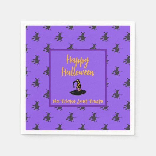 黒い紫ハロウィーンの魔女の帽子の眉 スタンダードカクテルナプキン (正面)
