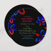 黒い紫系統レーザーのネオンライトの誕生日 招待状 (正面/裏面)