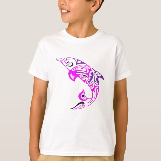 黒い紫色およびピンクの種族のイルカの入れ墨のデザイン Tシャツ (正面)