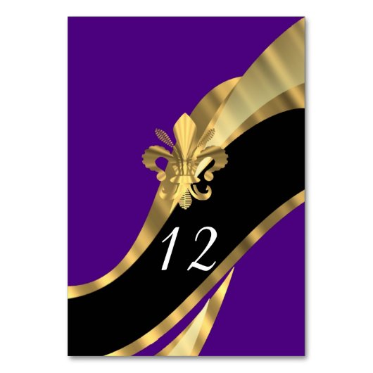 黒い紫色およびgold fleur de lys テーブルナンバー (正面)