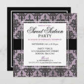 黒い紫色のダマスク織の菓子16のパーティの招待状 招待状 (正面/裏面)