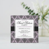 黒い紫色のダマスク織の菓子16のパーティの招待状 招待状 (スタンド正面)