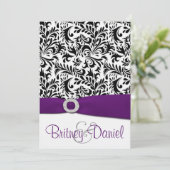 黒い紫色及び白いダマスク織の結婚式招待状 招待状 (スタンド正面)