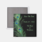 黒い結婚式で緑の羽飾り日付を保存 マグネット (正面/裏面)