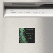 黒い結婚式で緑の羽飾り日付を保存 マグネット (インサイチュ (食洗機))