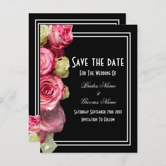 黒い結婚式のバラは日付保存 案内ポストカード (正面/裏面)