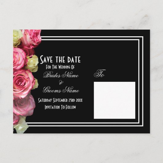 黒い結婚式のバラは日付保存 案内ポストカード (裏面)