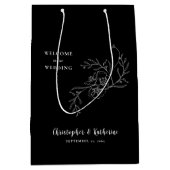 黒い結婚式の引き出物ようこそヴィンテージフローラのアウトライン ミディアムペーパーバッグ (正面)