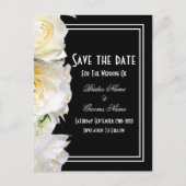 黒い結婚式の白いバラは日付を保存 案内ポストカード (正面)