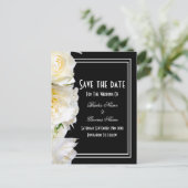 黒い結婚式の白いバラは日付を保存 案内ポストカード (スタンド正面)