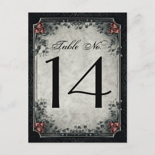 黒い結婚式の骨組及び灰色のテーブル数 ポストカード (正面)