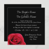 黒い結婚式招待状の赤いバラ 招待状 (正面/裏面)