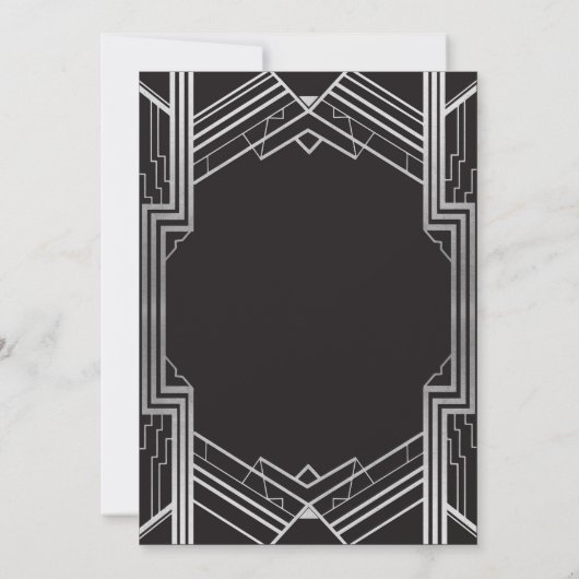 黒い結婚式招待状の20年代及び銀製のアールデコ 招待状 (裏面)