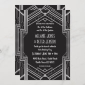 黒い結婚式招待状の20年代及び銀製のアールデコ 招待状 (正面/裏面)