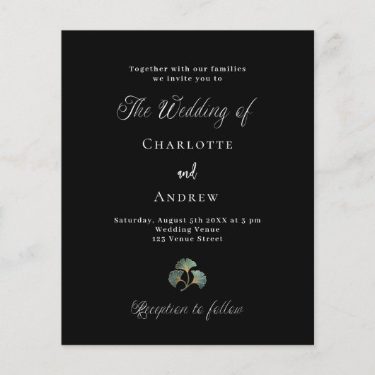 黒い結婚緑の銀杏の予算案の招待状 チラシ (正面)