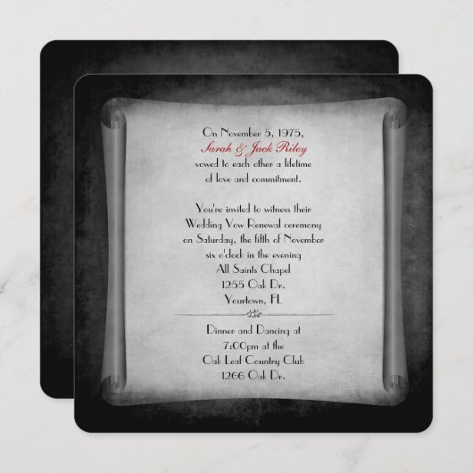 黒い結婚誓約更新の巻物 招待状 (正面/裏面)