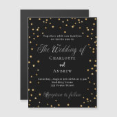 黒い結婚金ゴールドスターのスクリプエレガントト豪華 マグネット招待状 (正面/裏面)