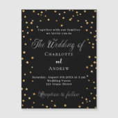 黒い結婚金ゴールドスターのスクリプエレガントト豪華 マグネット招待状 (正面)