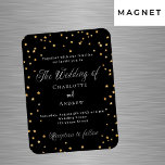 黒い結婚金ゴールドスターのスクリプエレガントト豪華 マグネット<br><div class="desc">黄金の星飾の黒い背景。名前と詳細のパーソナライズと追加。</div>